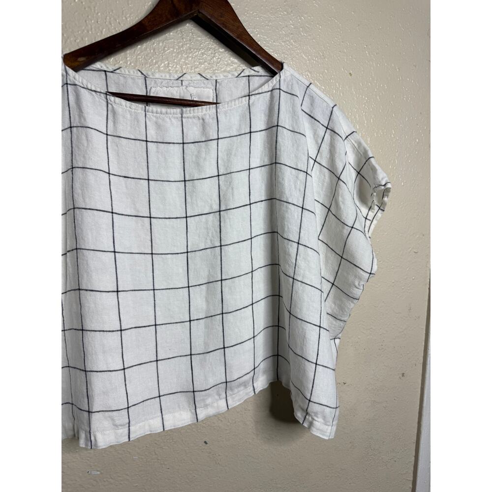 notPERFECTLINEN Windowpane Check 100% Linen Boxy Oversized Top One Size - Picture 6 of 7